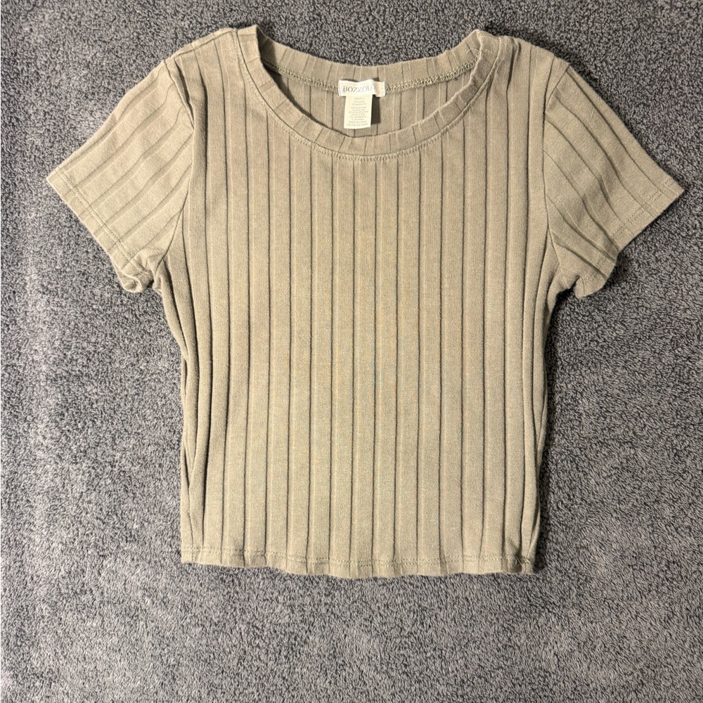 Set of Bozzolo Olive and Pink Green Ribbed Short Sleeve Tee - Picture 2 of 5